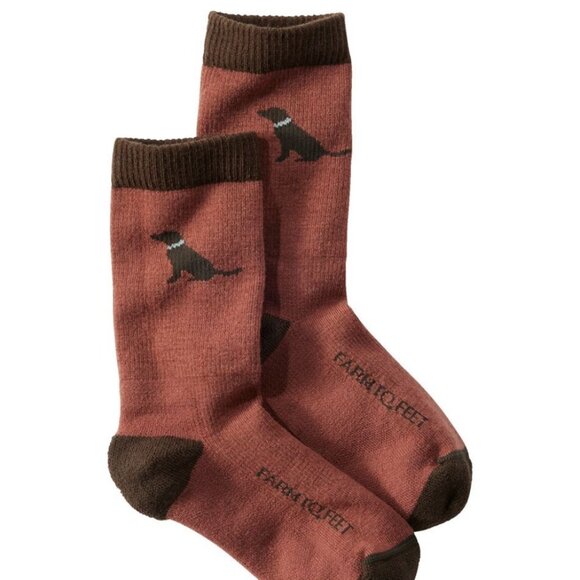 Farm To Feet Rust Black Lab Dog Merino Wool Sunderland Crew Socks Kids L NWT USA - Picture 1 of 8